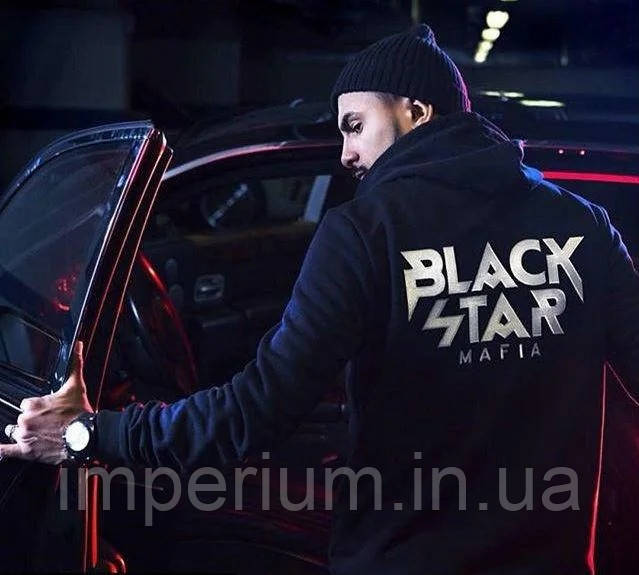 Чорне худі | толстовка Black Star Mafia white logo, фото 1