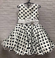 Детское нарядное платье для девочки Ретро бант горох 5-6 лет, белого цвета