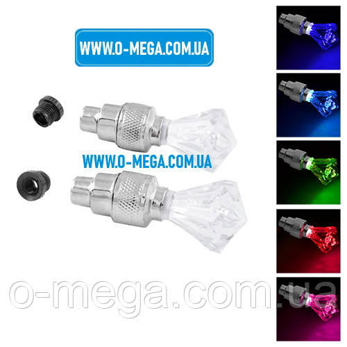 Світлодіодні ковпачки на ніпель 2 штуки, велосипедний золотник 821, 5 кольорів, 1 LED, RGB, 3xAG10