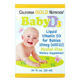 Baby Vitamin D3 Drops 400 IU California Gold Nutrition 10 мл