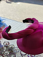 Малиновый розовый атласный объемный плетёный обруч для волос атлас высокий объемный косичка