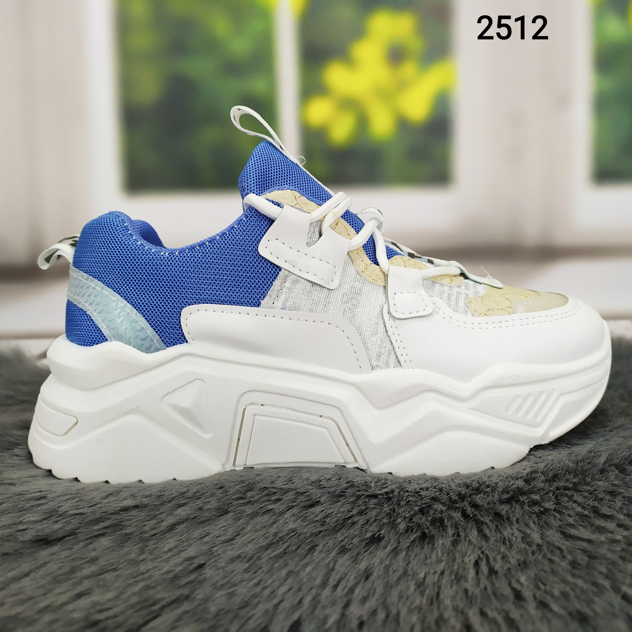 Жіночі підліткові кросівки білі з блакитним об'ємної на підошві., фото 1