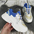 Жіночі підліткові кросівки білі з блакитним об'ємної на підошві., фото 3