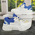 Жіночі підліткові кросівки білі з блакитним об'ємної на підошві., фото 4