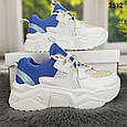 Жіночі підліткові кросівки білі з блакитним об'ємної на підошві., фото 5