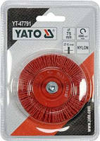 Щітка зачисна з нейлоновим ворсом, дискова до дрилі YATO : Ø=75 мм, зі шпинделем Ø=6 мм YT-47791