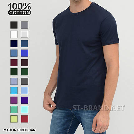 48,50,52,54,56. Чоловіча однотонна футболка 100% бавовна, чудова фабрична якість - темно-синя, фото 2