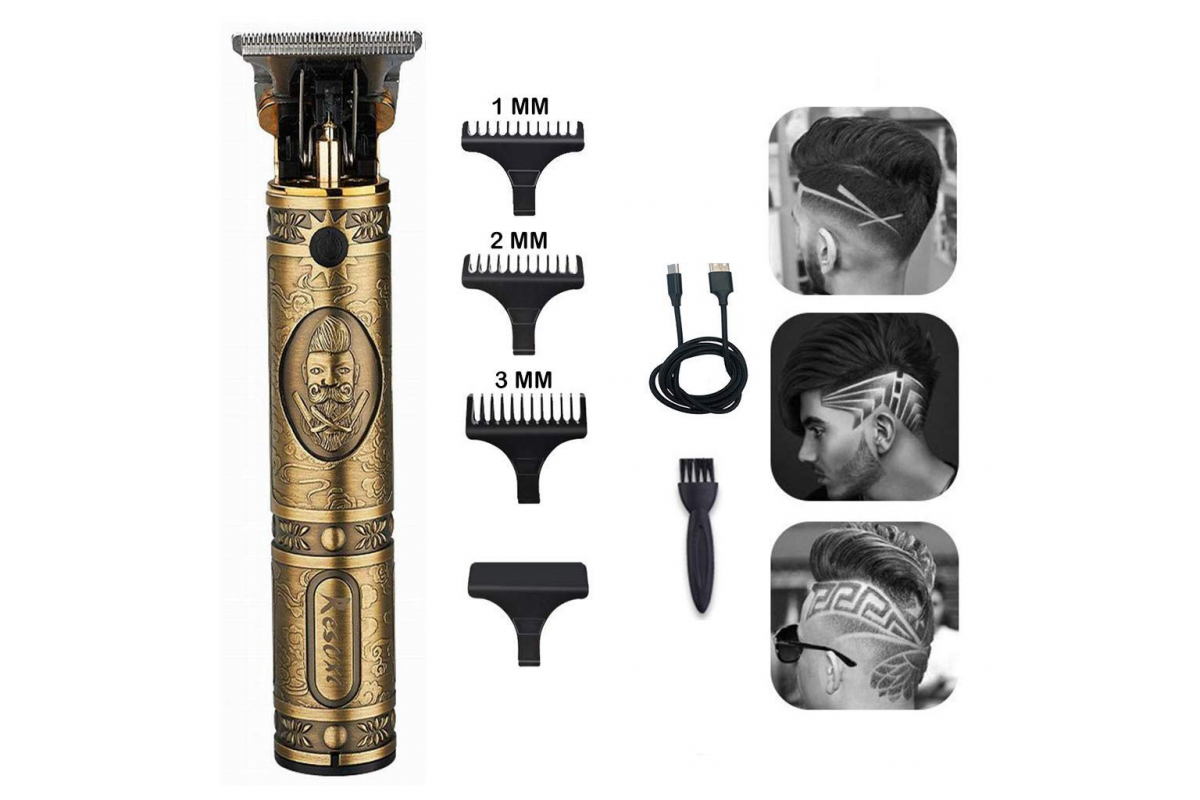 Професійна машинка триммер для стрижки волосся 3 насадки USB акумулятор металевий корпус VGR V-085