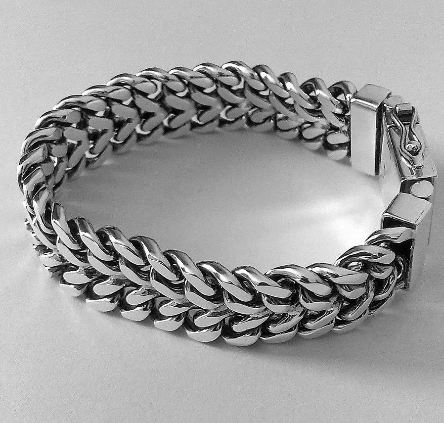 Срібний чоловічий браслет Панцерний подвійний, плетіння панцир срібло - фото 2 - id-p204718744