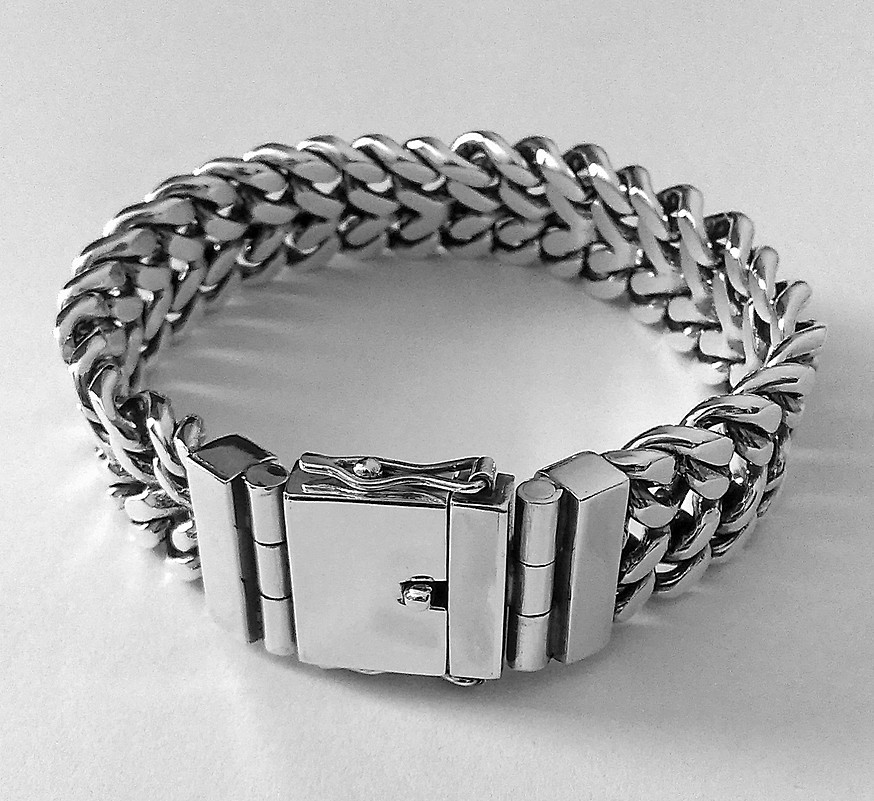 Срібний чоловічий браслет Панцерний подвійний, плетіння панцир срібло - фото 3 - id-p204718744
