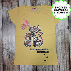 Дитяча світонакопичувальна футболка "Два кота" жовтий зріст 110