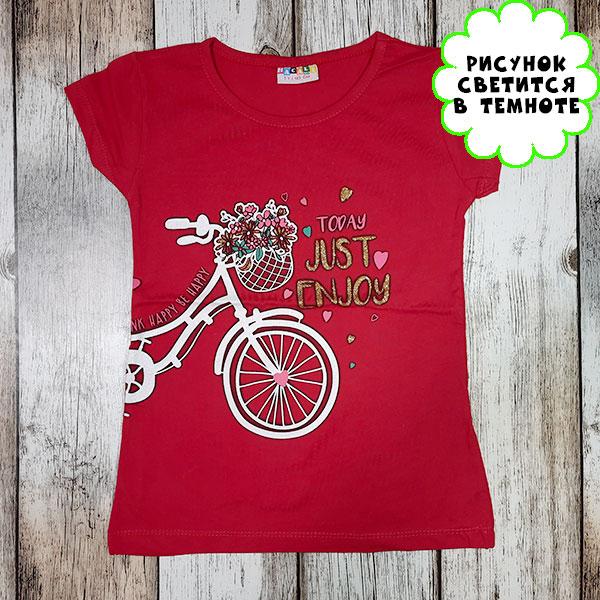 Світлонакопичувальна дитяча футболка "Велосипед" для дівчат, одяг для дітей, принт світиться в темряві