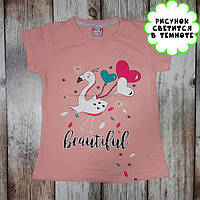 Світлонакопичувальна дитяча футболка "Птиця з кульками" (персик) для дівчат, одяг для дітей, принт світиться в темряві 110