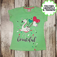 Світлонакопичувальна дитяча футболка "Птиця з кульками" (бірюза) для дівчат, одяг для дітей, принт світиться в темряві 110