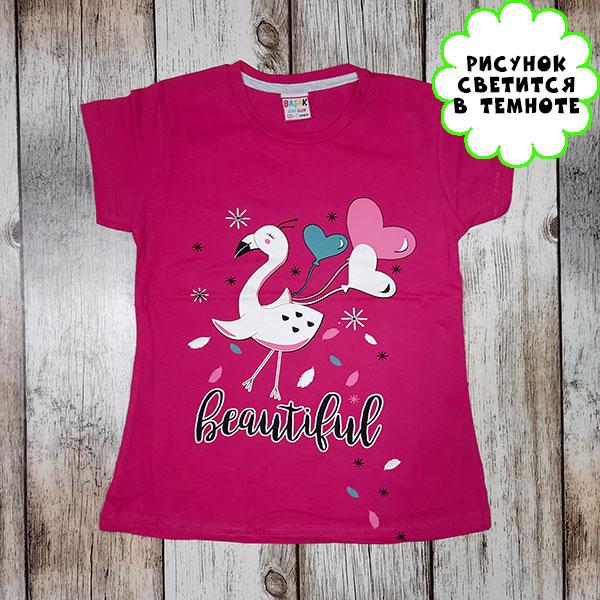 Світлонакопичувальна дитяча футболка "Птиця з кульками" (малина) для дівчат, одяг для дітей, принт світиться в темряві