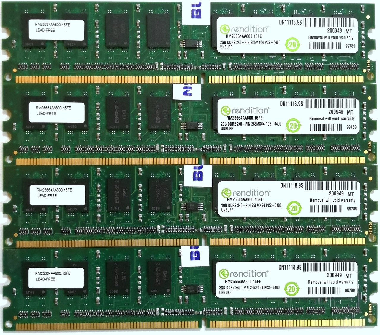 Комплект оперативної пам'яті Rendition DDR2 8Gb (4*2Gb) 800MHz 6400U 2R8 CL6 (RM25664AA800.16FE) Б/В