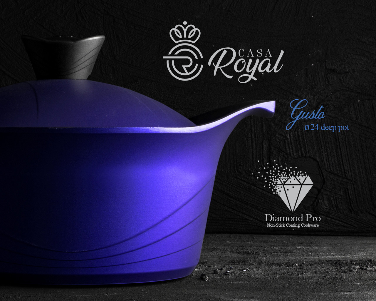Каструля 24 cm Gusto від CASA ROYAL з антипригарним покриттям "Greblon Diamond Pro". Колір - синій