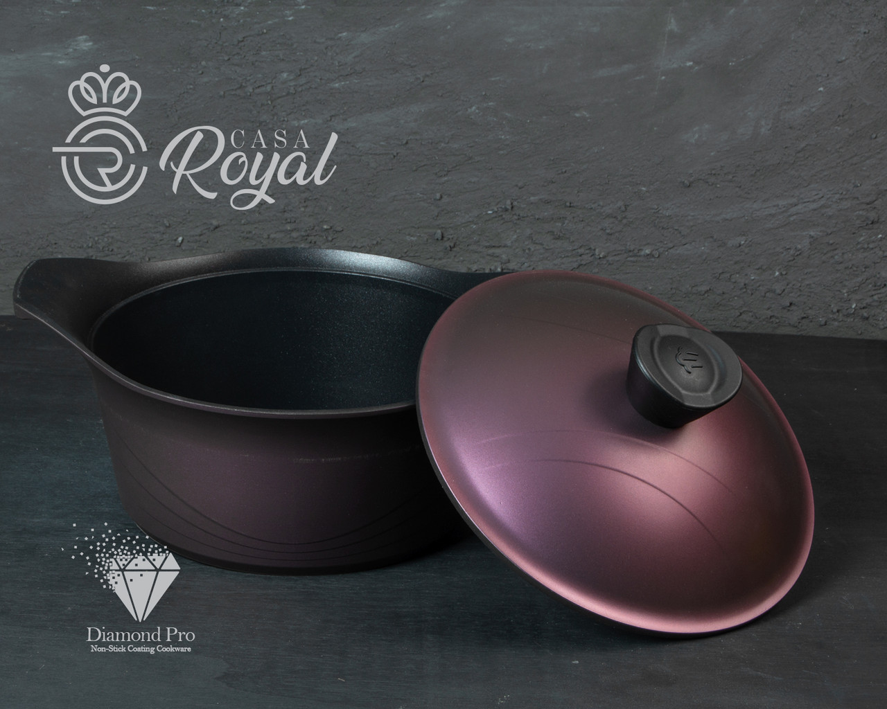 Каструля 24 cm Gusto від CASA ROYAL з антипригарним покриттям "Greblon Diamond Pro". Колір - Фіолетовий