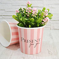 Крафт стакан БЕЗ КРИШКИ, PRESENT FOR YOU рожева смужка, висота 10,6 см діаметр 11,5 см