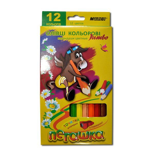 Олівці кольорові MARCO 12 кольорів №1040-12CB Пегашка "JUMBO" + точилка