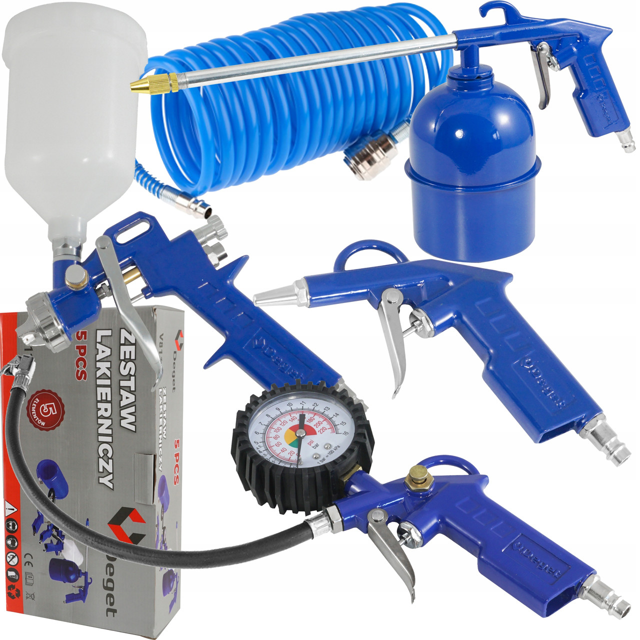 Набір для фарбування пневматичний 5 од DEGET набір пневмоінструментів з шлангом, фото 1