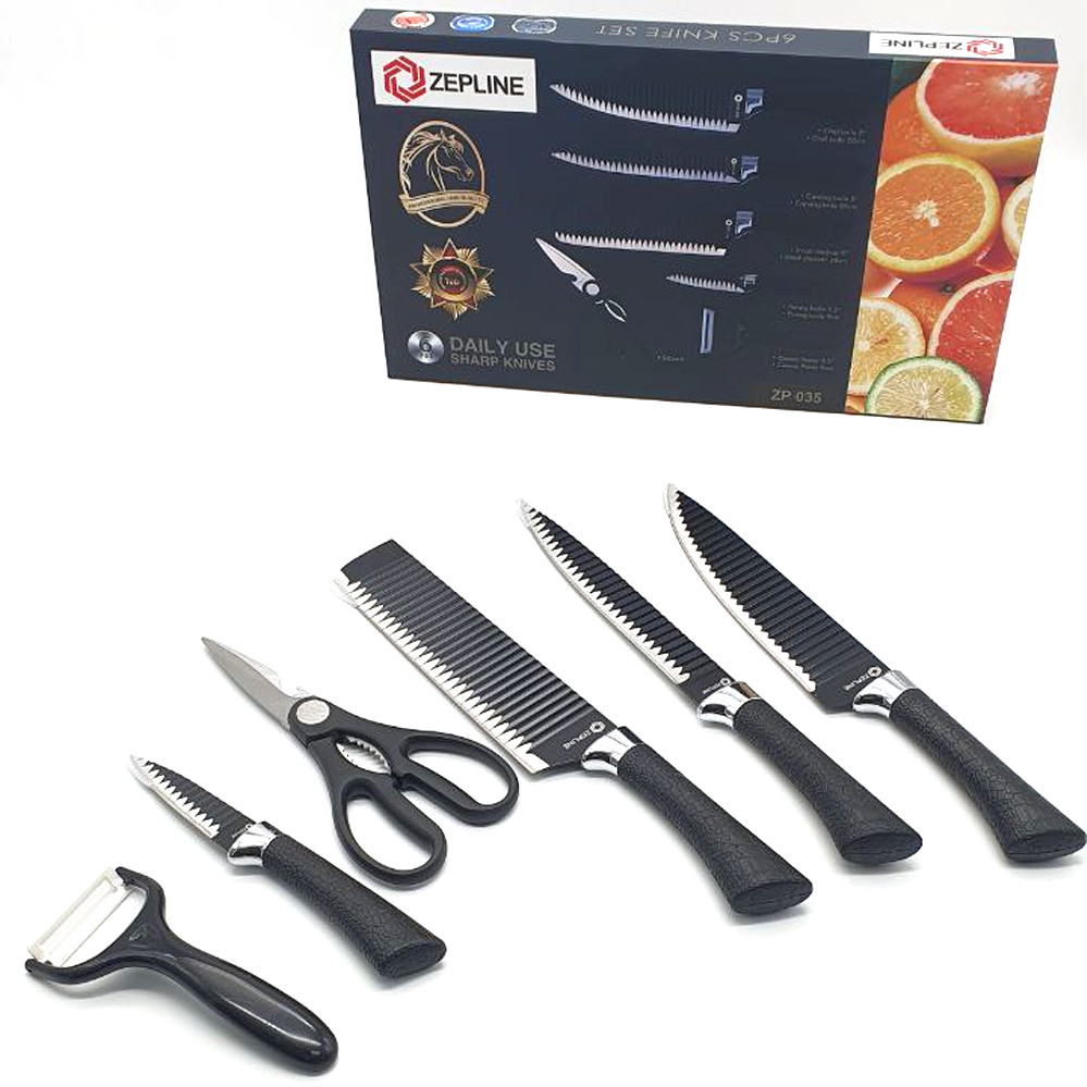 Набір кухонних ножів з нержавіючої сталі з 6 предметів в подарунковій Коробкі Професійні ножі ZEPLINE
