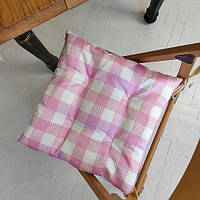 Подушка на стул, табуретку, садовые кресла с завязками с принтом «Бело розовые квадраты» 40х40х4 см