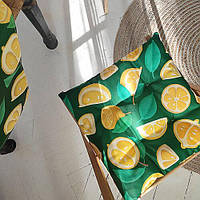 Подушка на стул, табуретку, садовые кресла с завязками с принтом «Лимоны» 40х40х4 см (PZ_21A003)