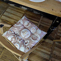 Подушка на стул, табуретку, садовые кресла с завязками с принтом «Столовый сервиз» 40х40х4 см (PZ_21A002)