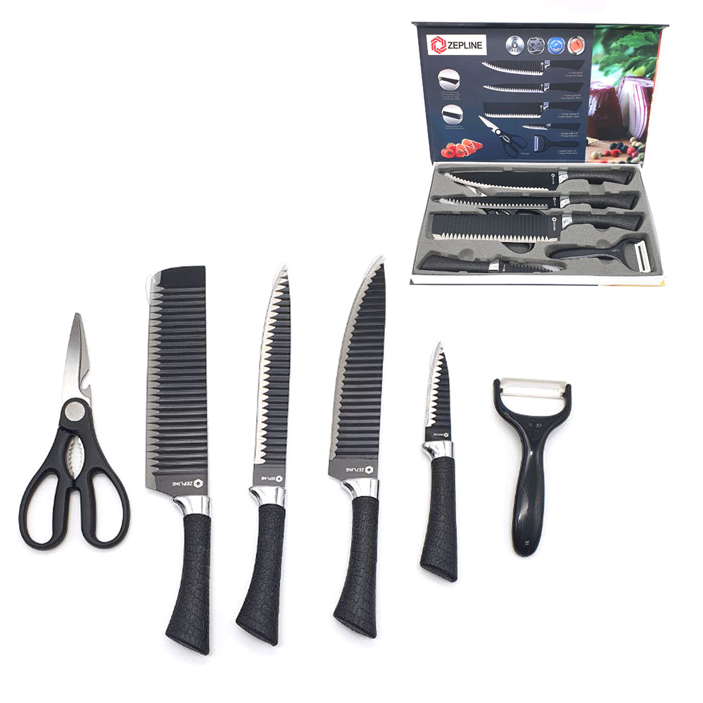 Набір кухонних ножів з нержавіючої сталі ZEPLINE з 6 предметів в Подарункової Коробці Професійні ножі