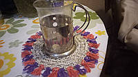 Подставка для чашки декор вязаныйй бежевый с цветной бахромой