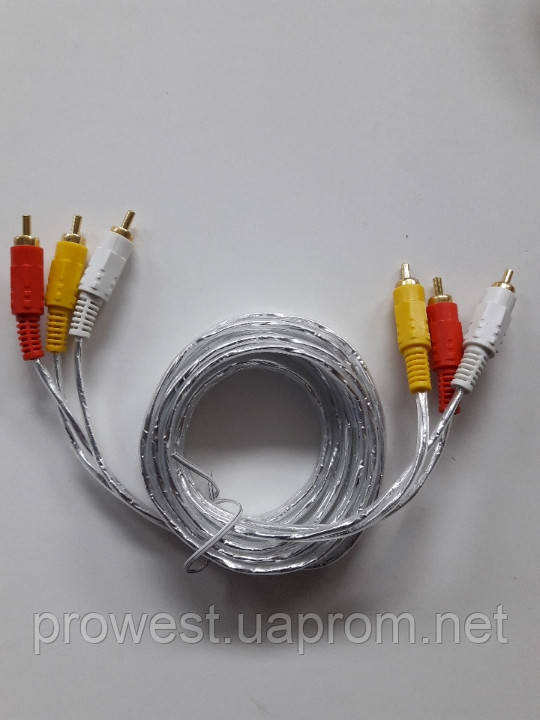 Шнур з'єднувальний 3RCA-3RCA  1.8M прозорий  GOLD RCA