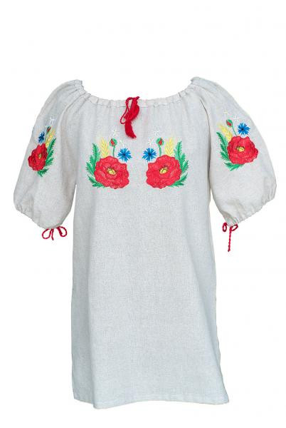 Вишиванка жіноча сірий льон "Маки Польові"