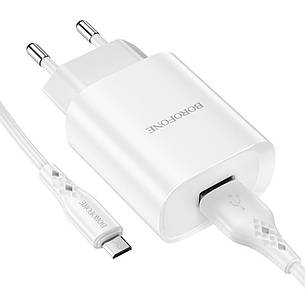 Сетевое зарядное устройство Borofone BN1 1 USB 2.1A Micro белое, фото 2