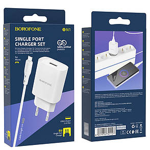 Сетевое зарядное устройство Borofone BN1 1 USB 2.1A Micro белое, фото 2