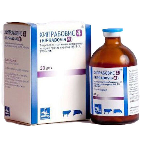 Вакцина Хіпрабовіс 4 інактивована жива 30 доз проти ринотрахеїту КРС парагрипу 3 діареї КРС Hipra