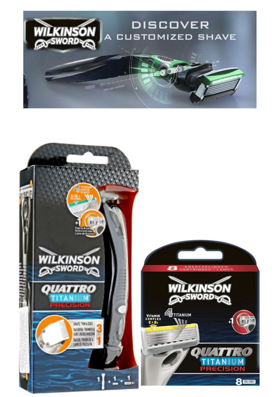 Верстат Wilkinson Sword Quattro Titanium Precision + 8 касет Wilkinson Sword Quattro Titanium Precision 01645