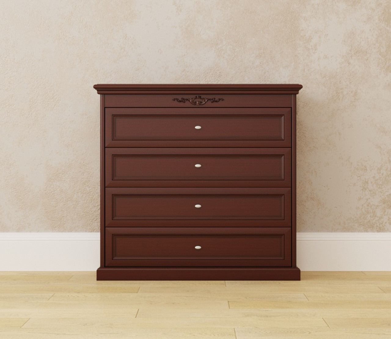 Комод на 4 шухляди в класичному стилі з масиву дерева Грація ROKA, колір горіх