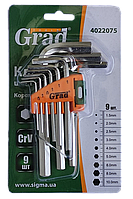 Ключі шестигранні 9шт CrV "Grad" (короткі)