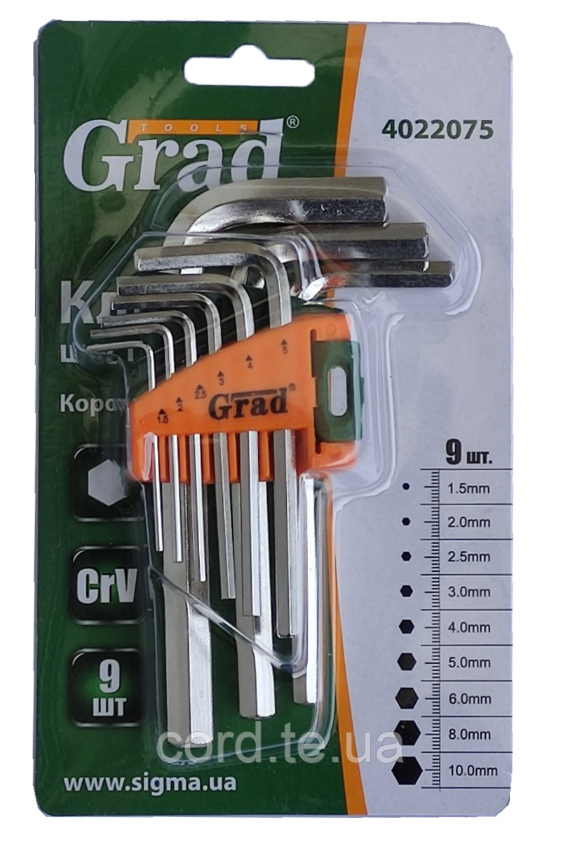 Ключі шестигранні 9шт CrV "Grad" (короткі) - фото 1 - id-p538803131