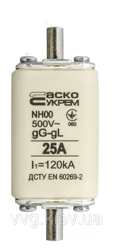 Запобіжник ножовий з плавкою вставкою NH00 25 A gG, АСКО-УКРЕМ (A0050010009)