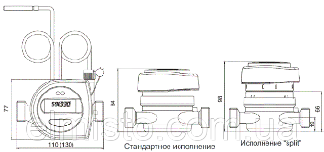 Габаритные размеры счетчика тепла SENSUS PolluCom EX