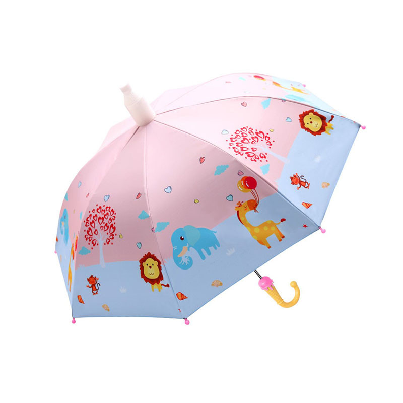 Дитячий парасольку Lesko QY2011301 Funny Animals Pink тростина автоматичний з пластиковим чохлом