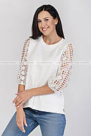 Стильная красивая женская футболка с прошвой,блузка,цвет белый мода