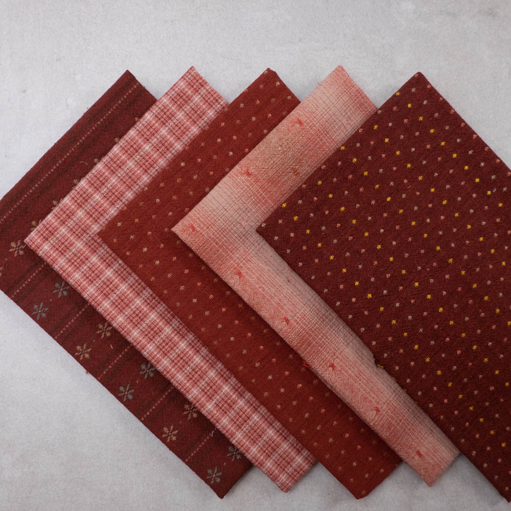 Набір японської бавовни Red Brown Dots 5 відрізів по 25*35 см, фото 1