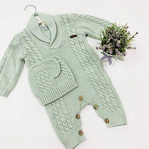В'язаний комбінезон демісезонний м'ятний Розмір 6-9 м (68 см)