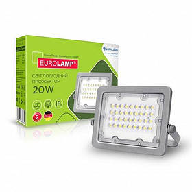 Прожектор LED EUROLAMP 20W 5000K 2000Lm IP65 SMD сірий з радіатором LED-FL-20(gray) (светодиодный)