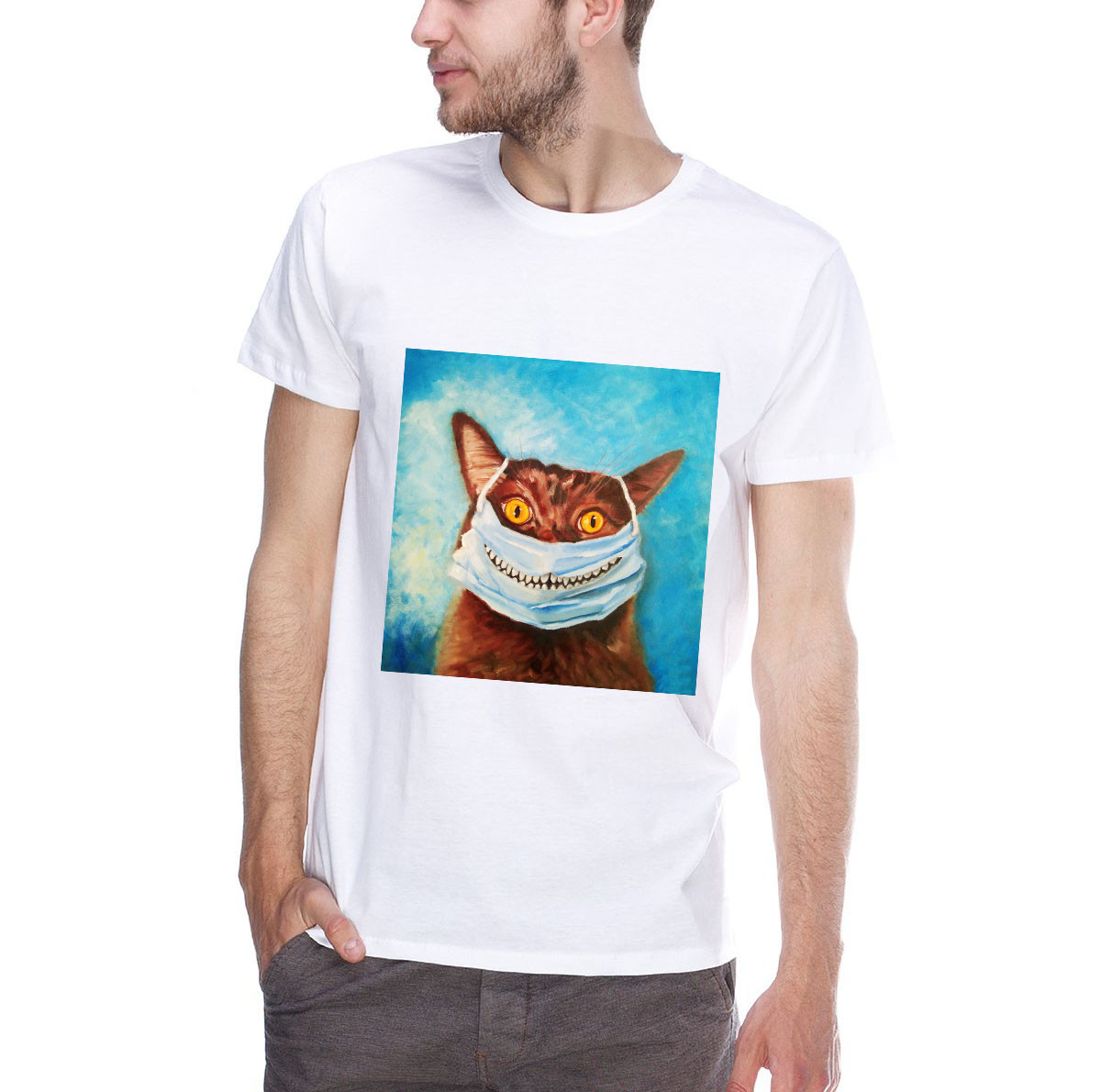 Чоловіча футболка з прикольним котом у масці, фото 1