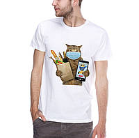 Прикольная мужская футболка с котом на карантине L