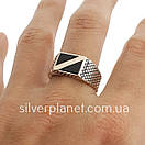 Срібний перстень із чорним каменем і золотом. Чоловіче срібне кільце печатка 20 розмір, фото 5